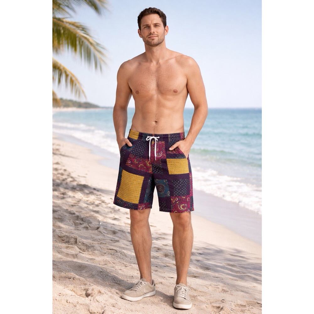 J.CREW 6" Stretch Swim Trunk Econyl Regenerated Nylon Paisley Patchwork Size M